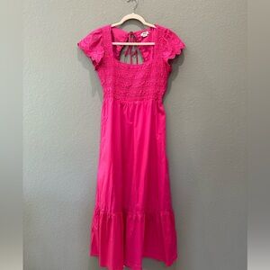 Jason Wu smocked detail, eyelet detail with open back dress Sz L EUC